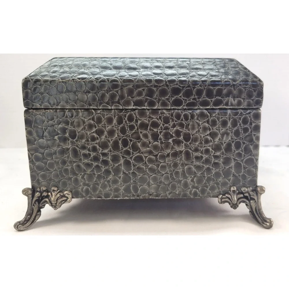 Jewery Chest Vintage Faux Croc Reptile Embossed Red Flocked inside.